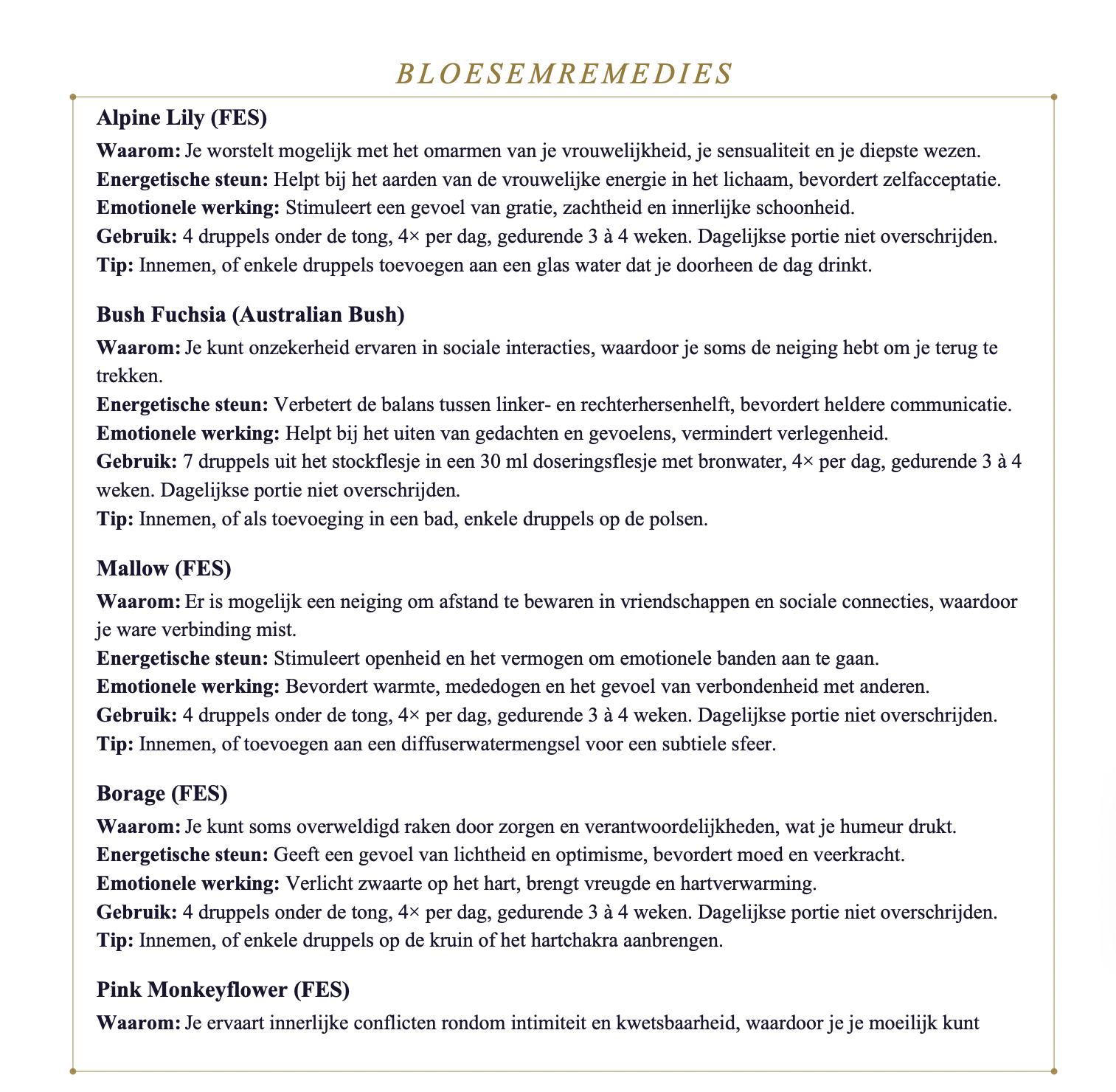 Voorbeeldpagina uit het rapport — Bloesemremedies (ABFE) bij jouw getallen