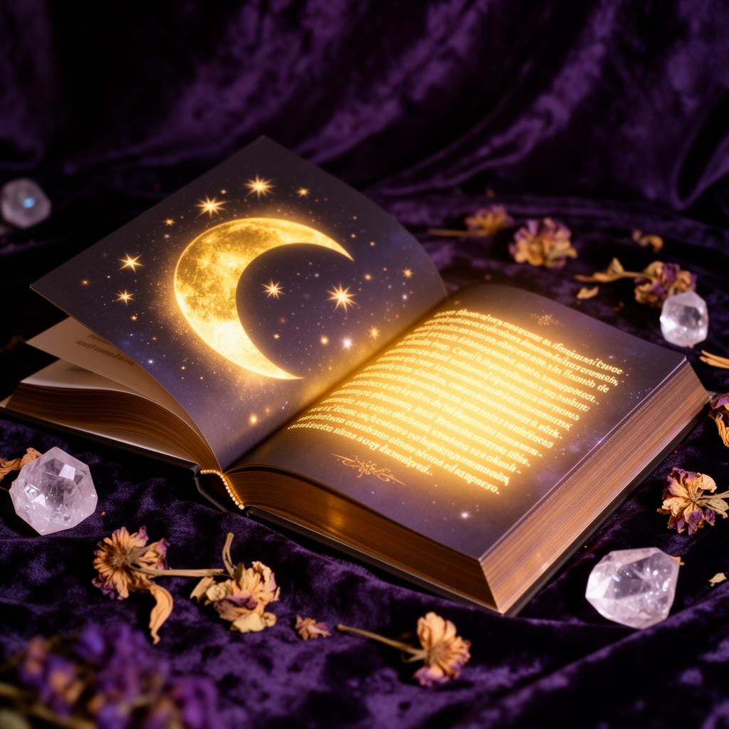Voorbeeld van het Miran's Alchemy ebook met gouden maan op donker velvet